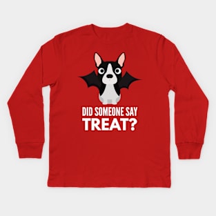 Boston Terrier Halloween Trick or Treat Kids Long Sleeve T-Shirt